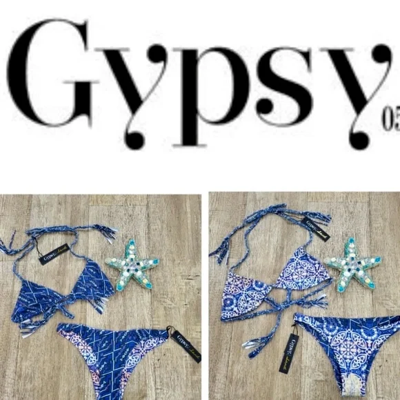 $150 MSRP NWT Reversible Gypsy '05 Blue And Pink Bikini Set - Picture 3 of 5
